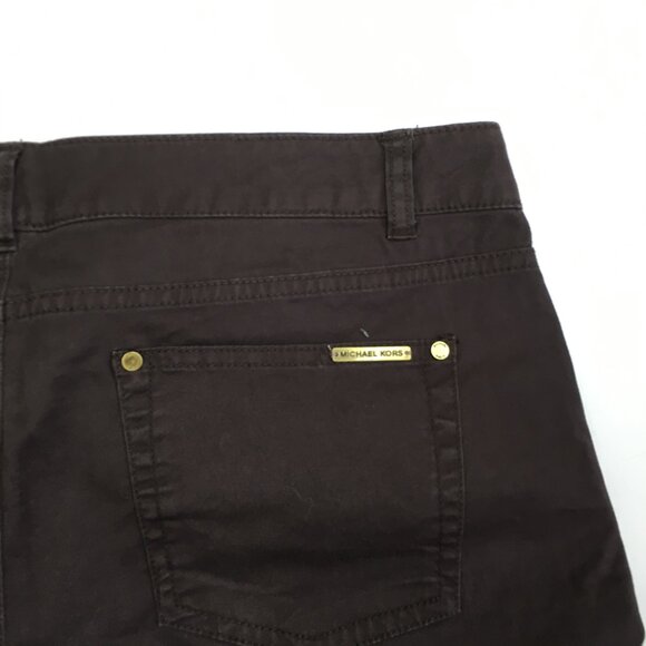 MICHAEL KORS Brown Faux Zip Pockets Logo Hardware 5 Pocket Jeans - Picture 12 of 14